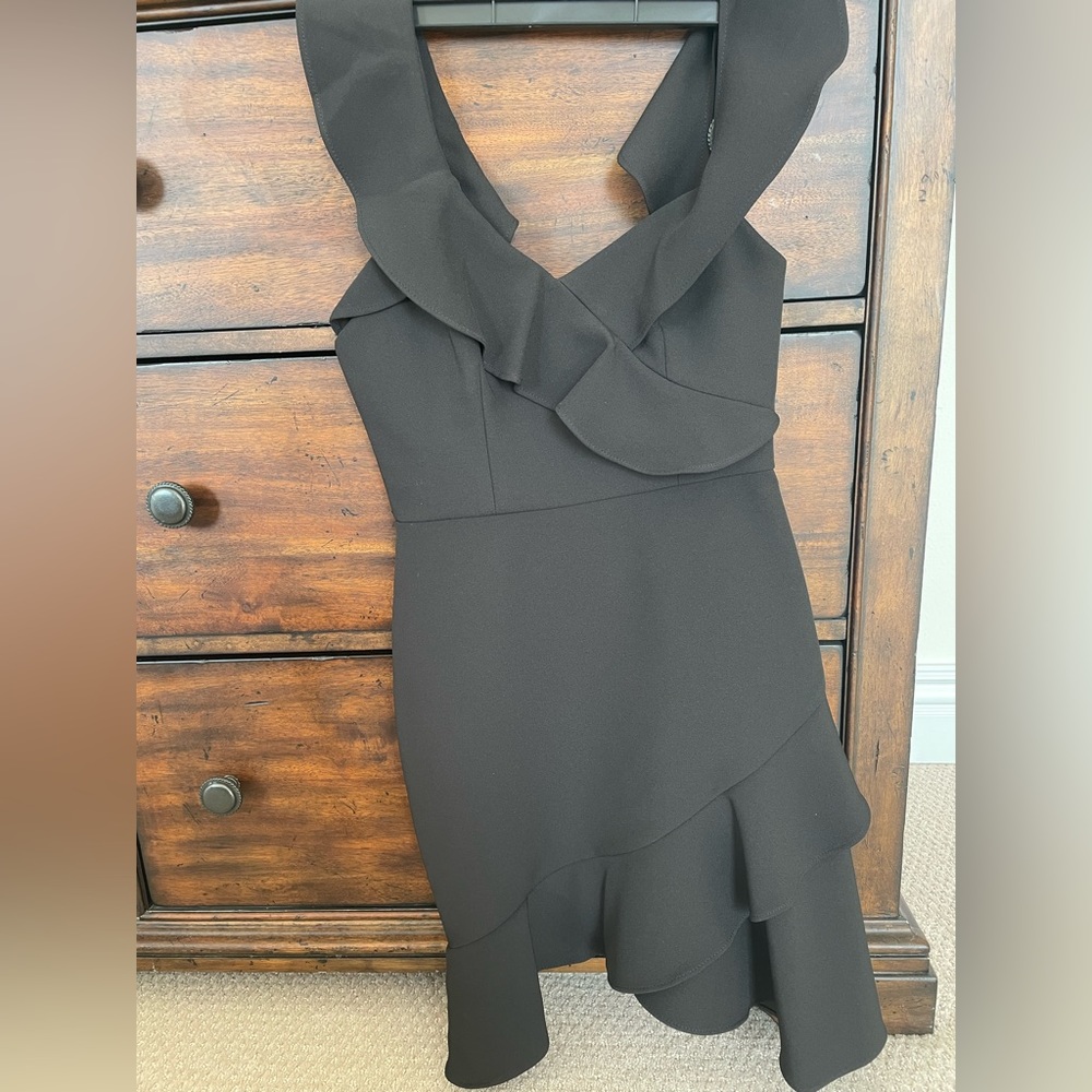 BCBGMaxazria Black Ruffle Cocktail Dress Size 0 NWOT